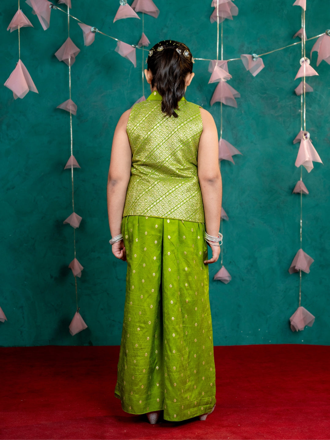 Green Sleeveless Blazer with Palazzo (Set of 2)