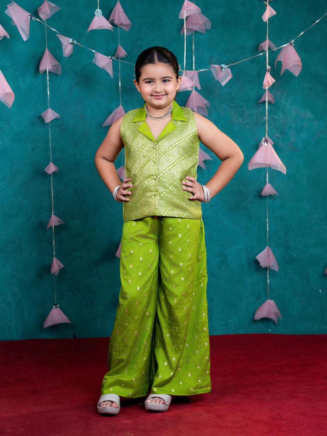 Green Sleeveless Blazer with Palazzo (Set of 2)