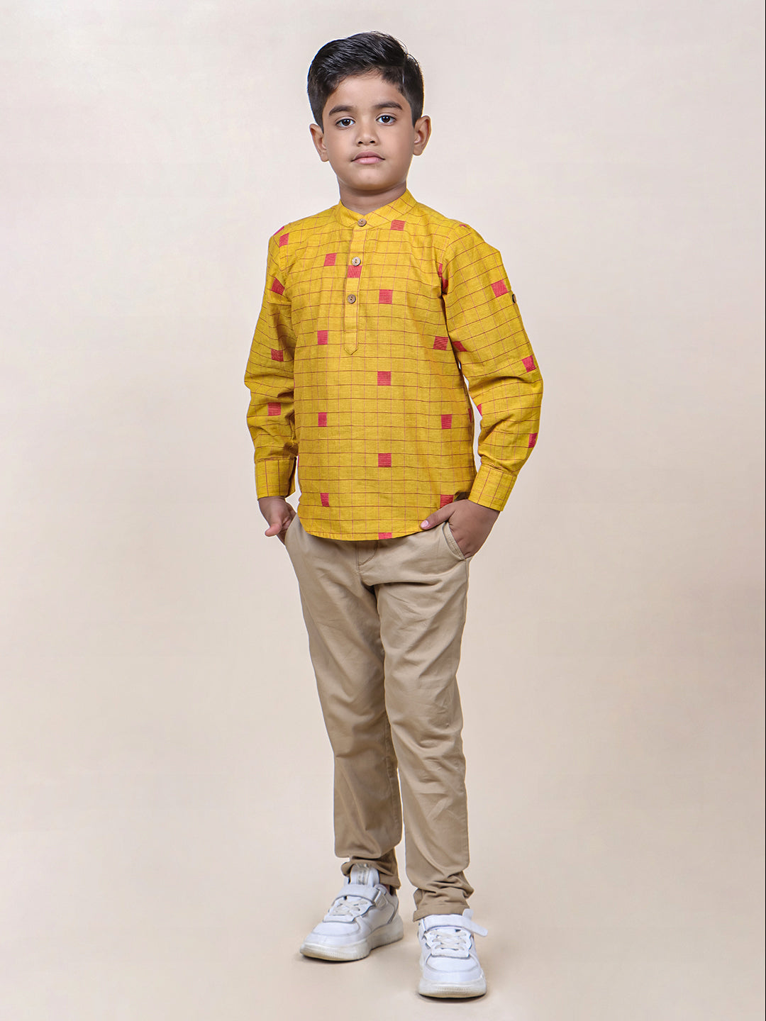 Boys Mustard Checks Cotton Shirt