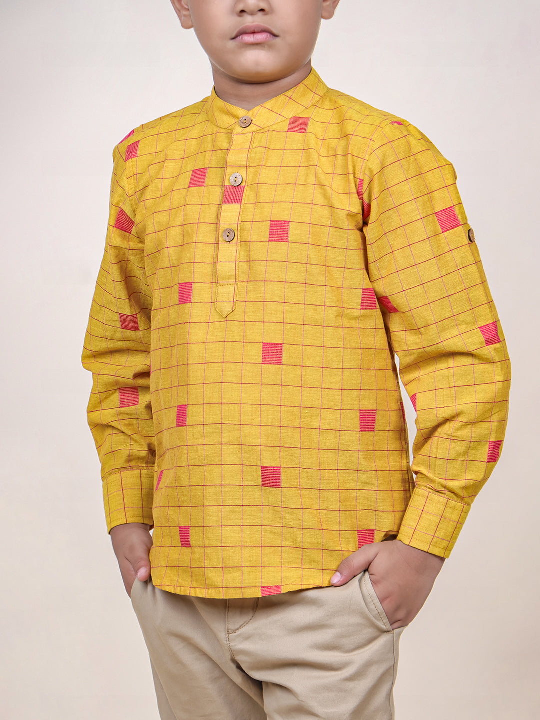 Boys Mustard Checks Cotton Shirt