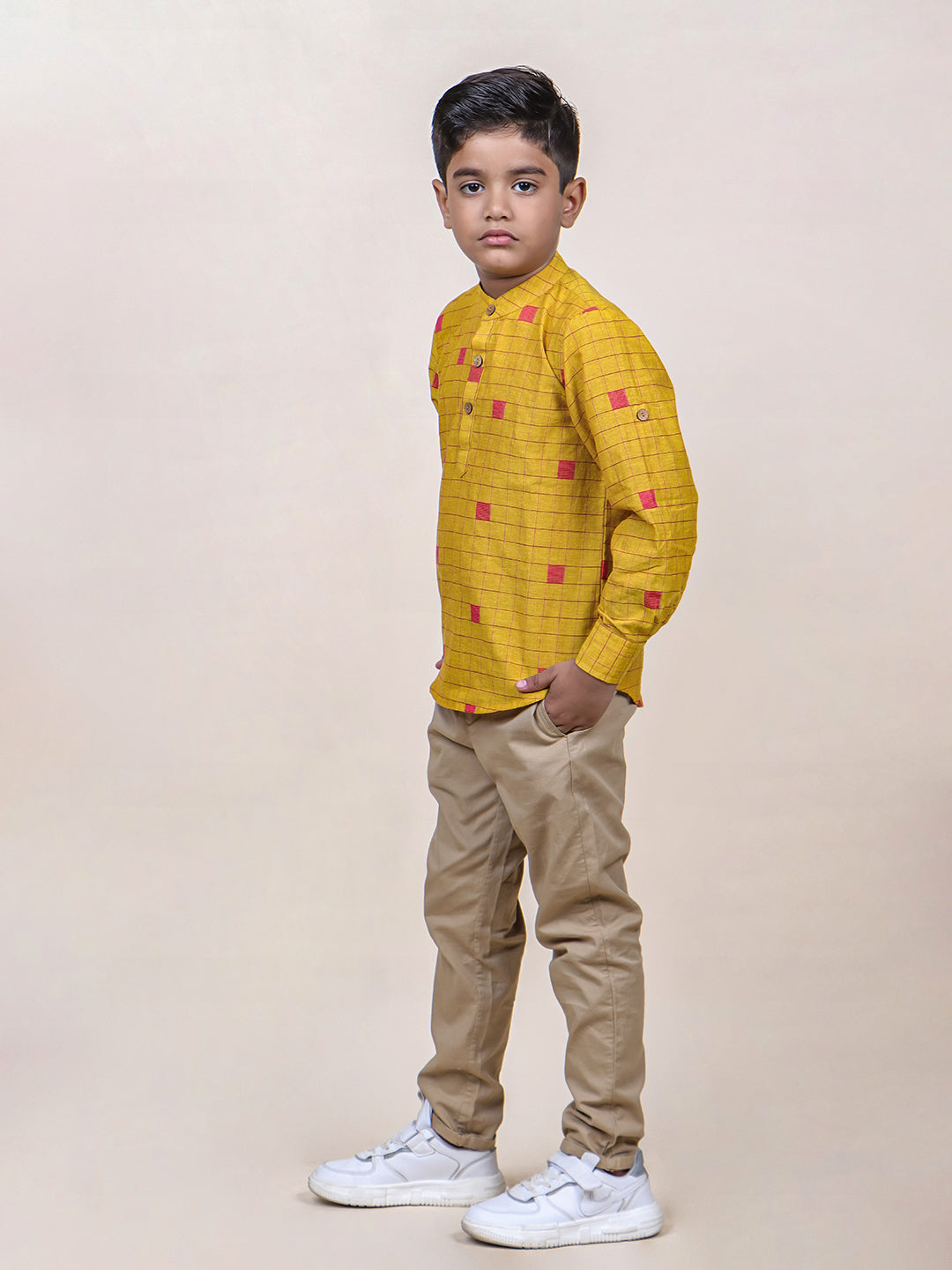 Boys Mustard Checks Cotton Shirt