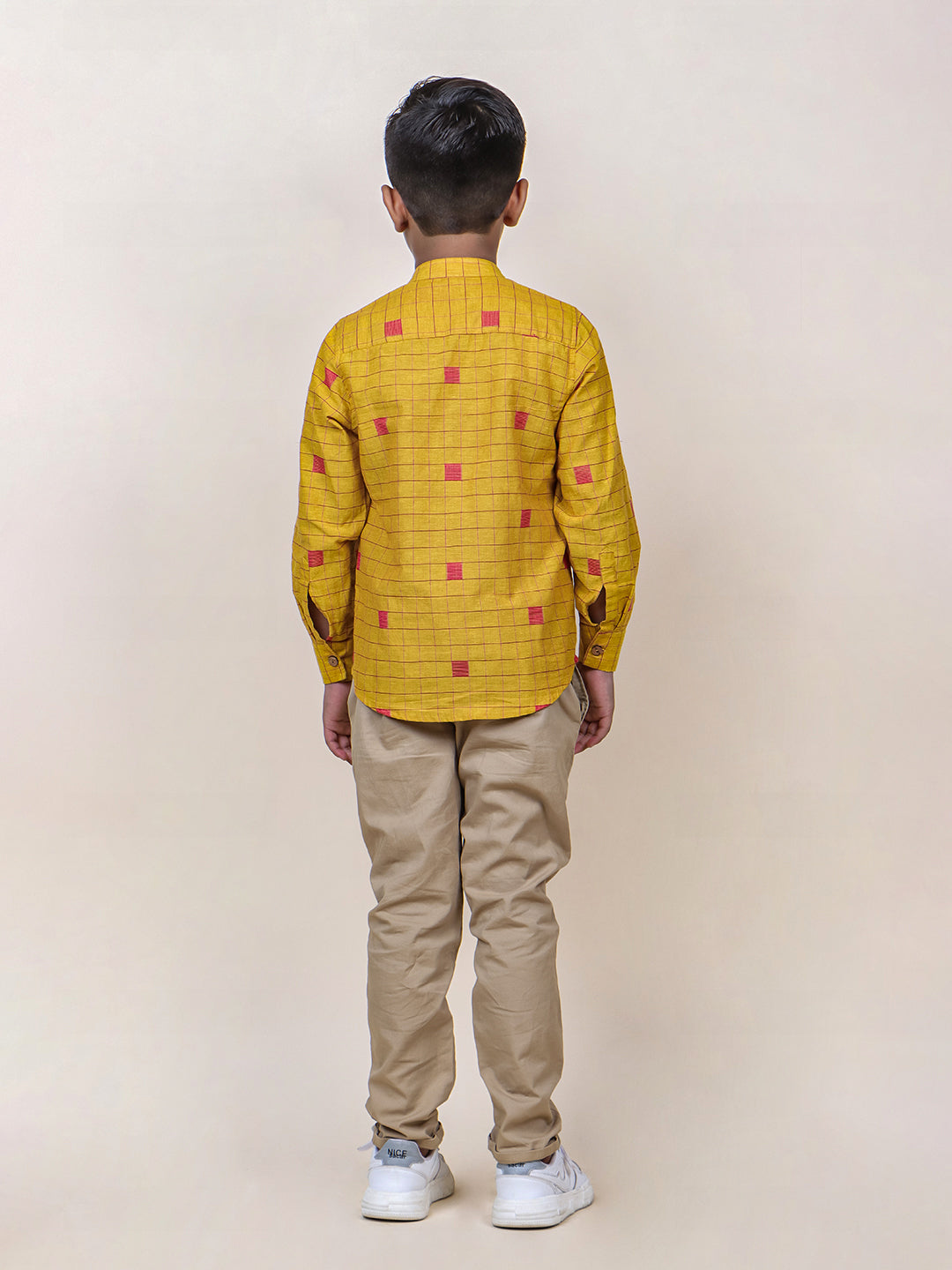 Boys Mustard Checks Cotton Shirt