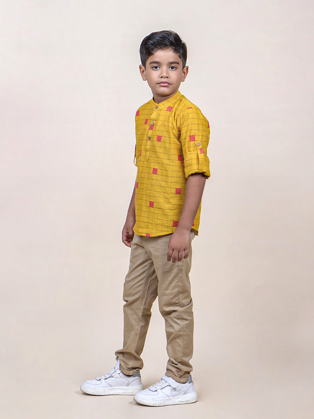 Boys Mustard Checks Cotton Shirt