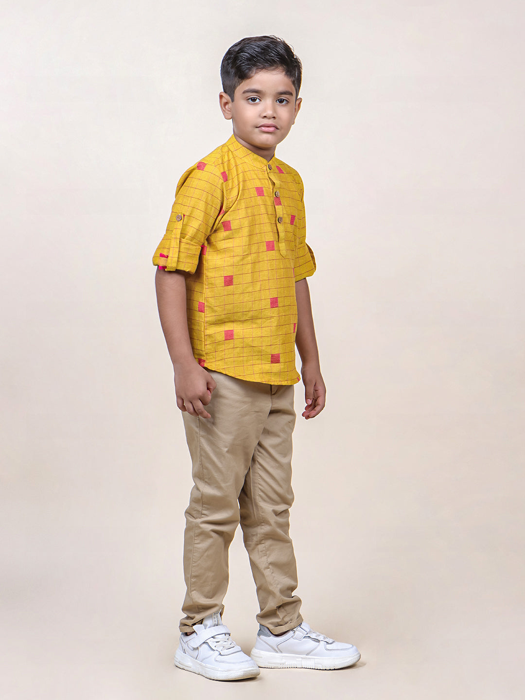 Boys Mustard Checks Cotton Shirt