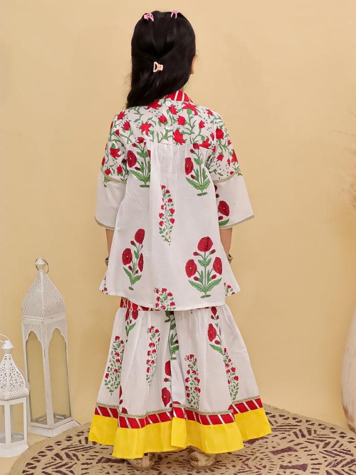 Girls Floral Red Kurta with Yellow Palazzo (Set of 2)