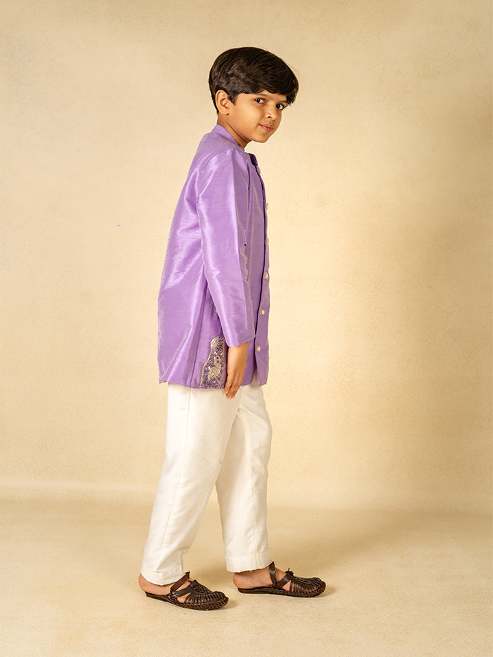 Boys Hand Embroidered Purple Kurta and Pant (Set of 2)
