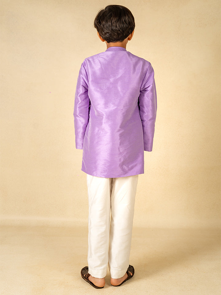 Purple Sibling Ethnic Outfit Boy Kurta Set and Girl Lehenga