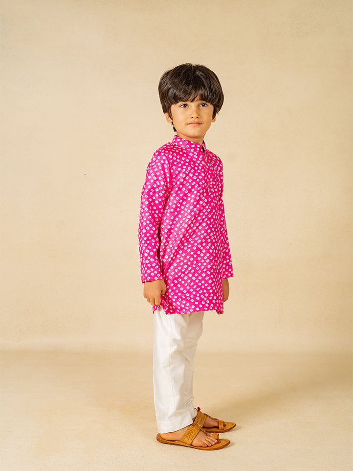 Boys Pink Digital Printed Kurta With White Pant (Set of 2)