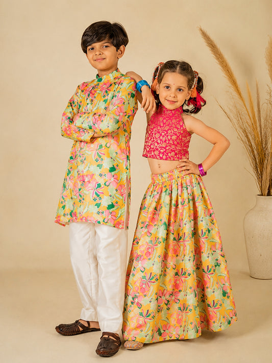 Matching Floral Ethnic Wear for Brother & Sister