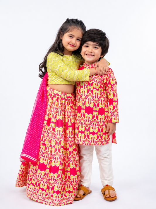 Multi-Color Sibling Matching Kurta & Lehenga Set | Kids Festive Ethnic Wear