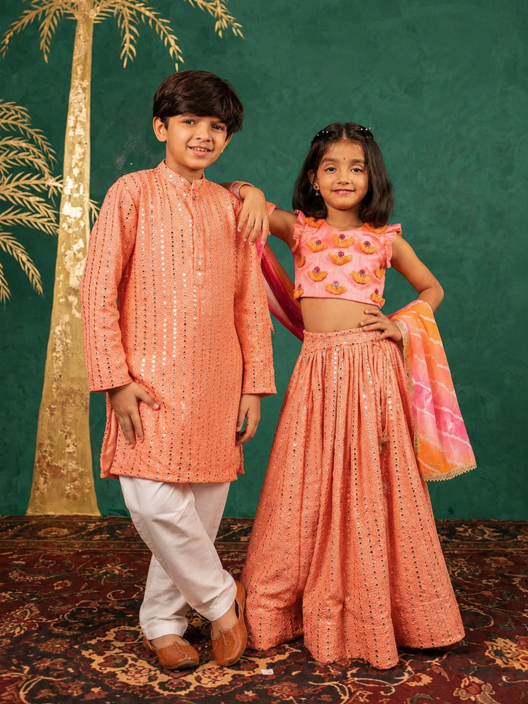 Orange Matching Brother & Sister Ethnic Wear Set