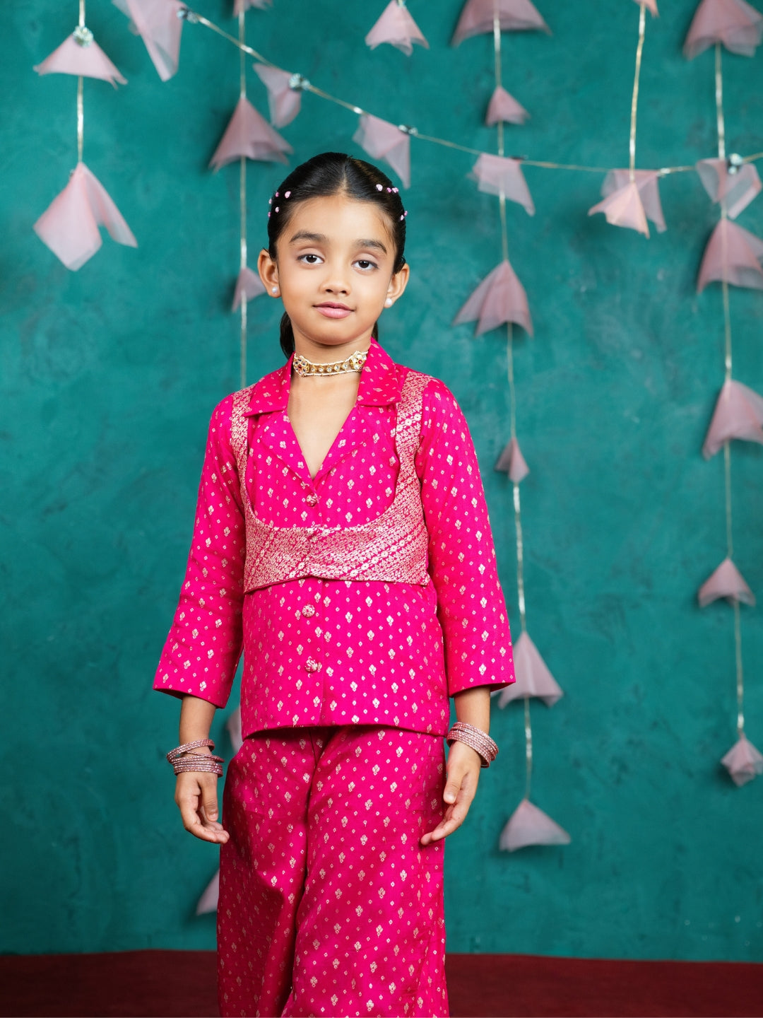 Boys & Girls Pink Matching Kurta & Palazzo Sibling Ethnic Wear Set