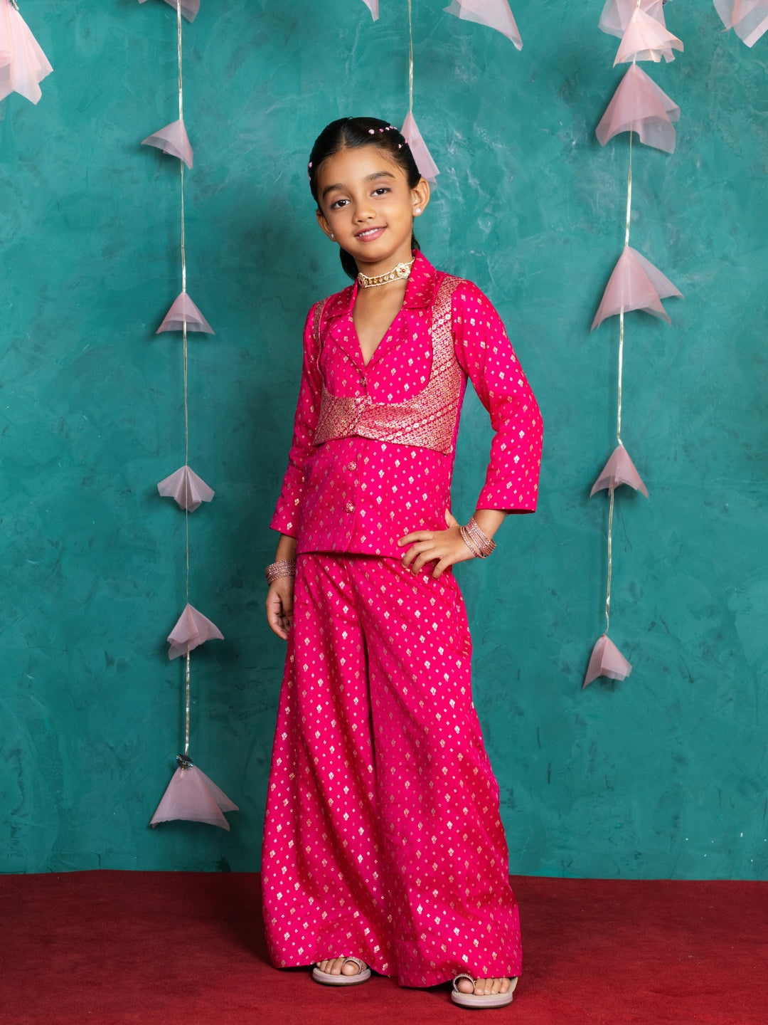 Boys & Girls Pink Matching Kurta & Palazzo Sibling Ethnic Wear Set