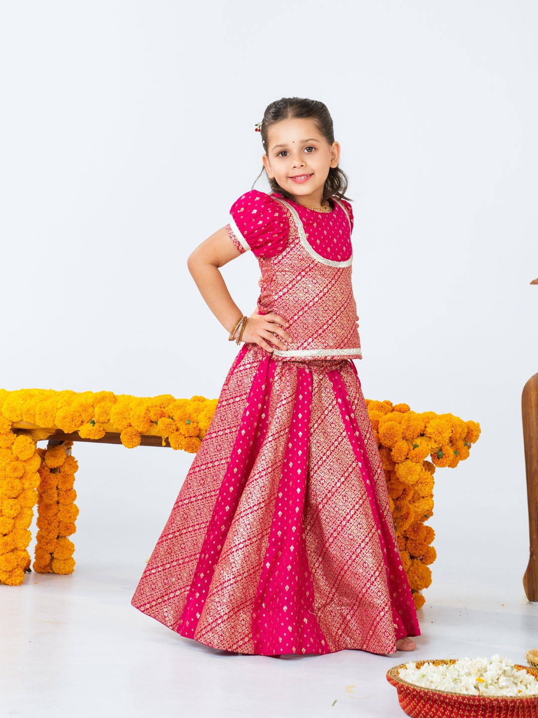Pink Brother & Sister Matching Kurta & Lehenga Set