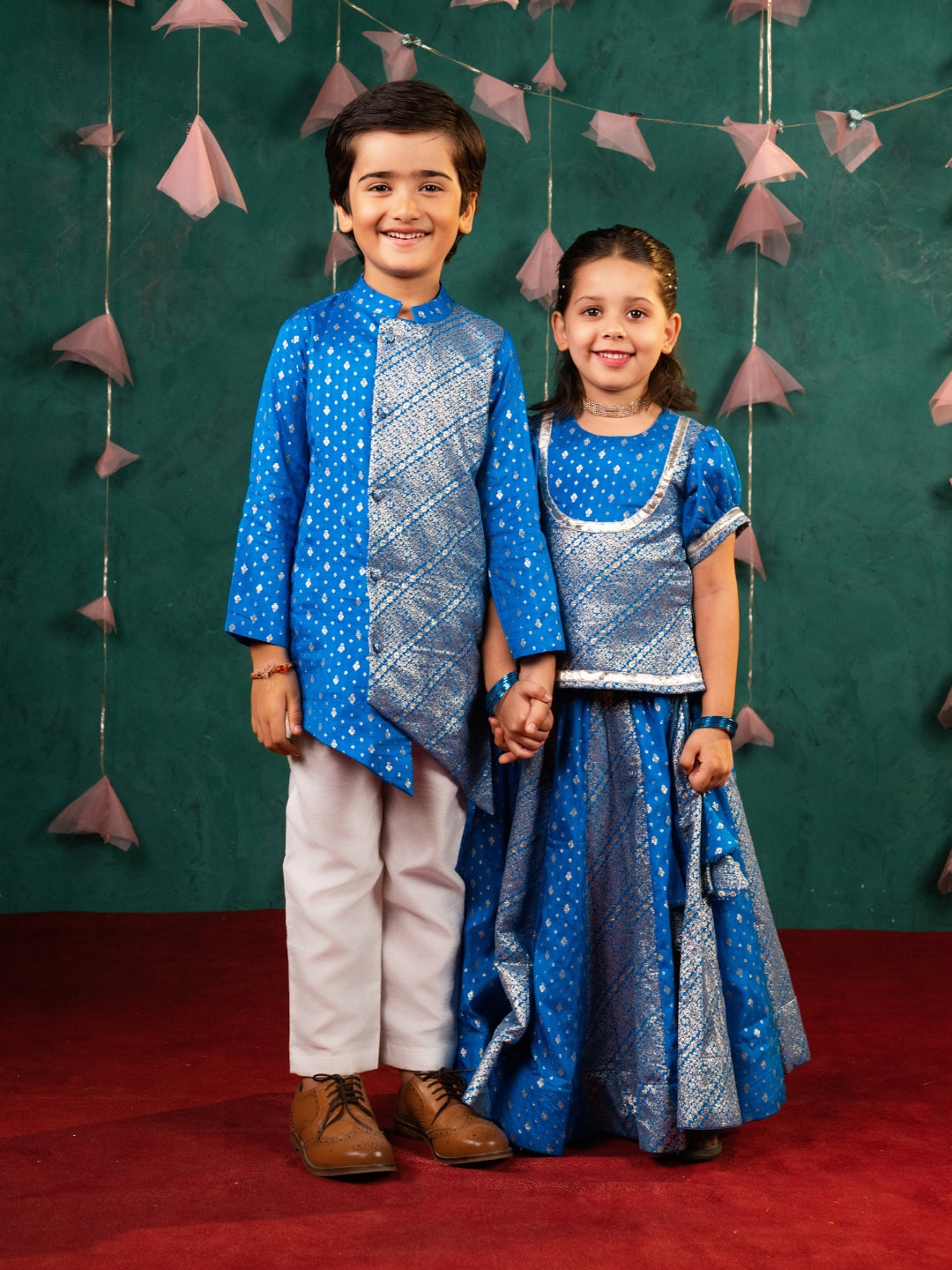 Royal Blue Matching Kurta & Lehenga Set for Kids