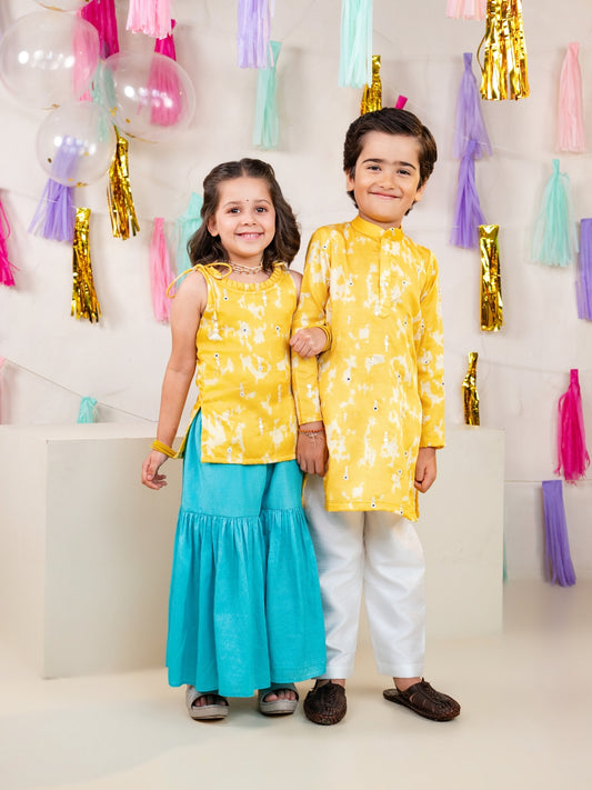 Sunshine Yellow Sibling Ethnic Wear Set