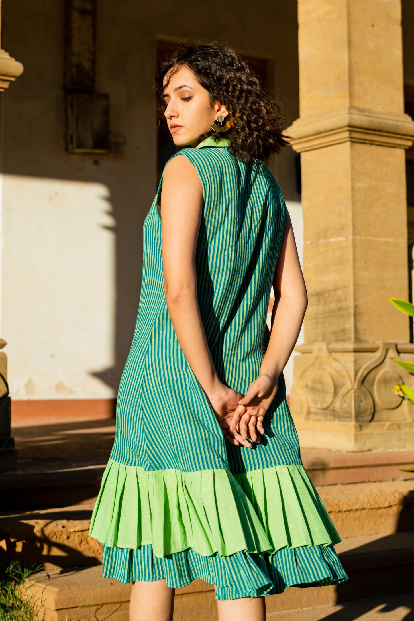 Green Kala Cotton Collar Dress