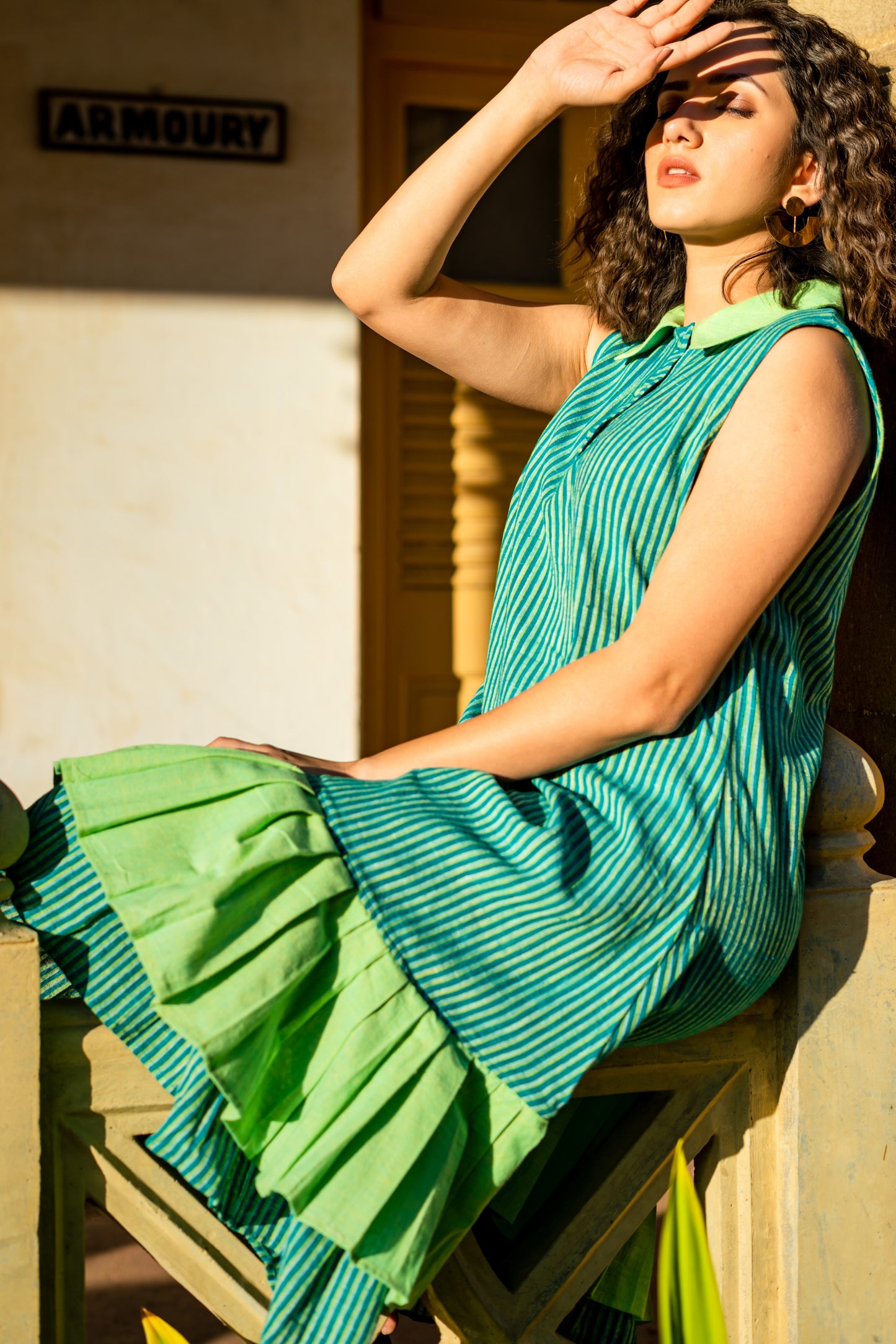 Green Kala Cotton Collar Dress