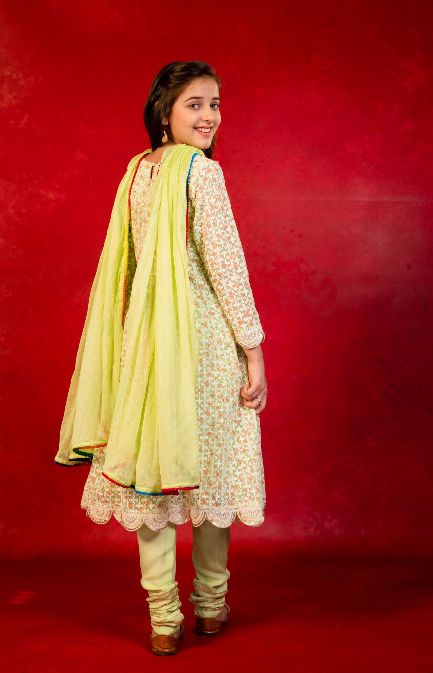 Green Chikankari Girl Set