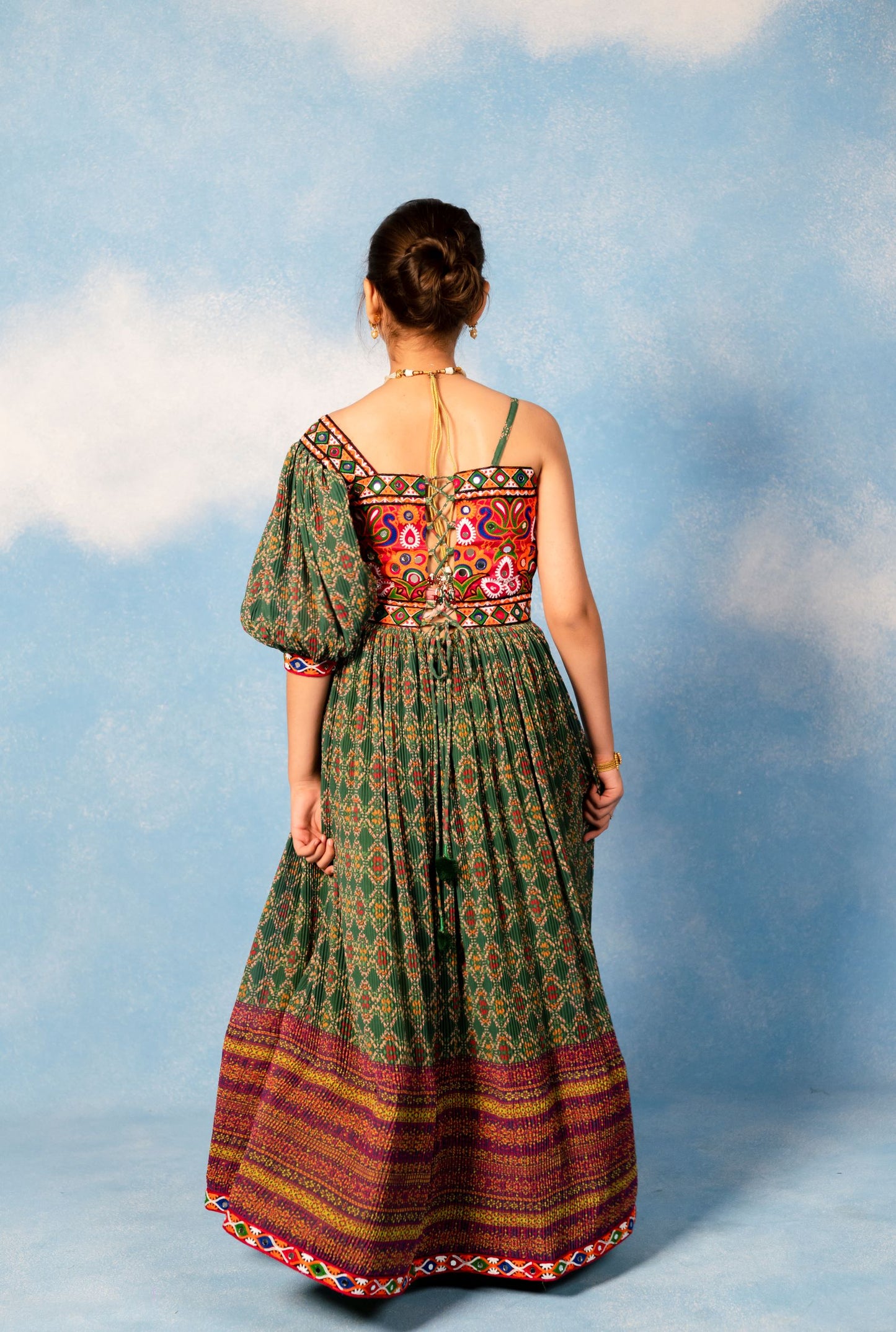 Girls Green Navratri Dress