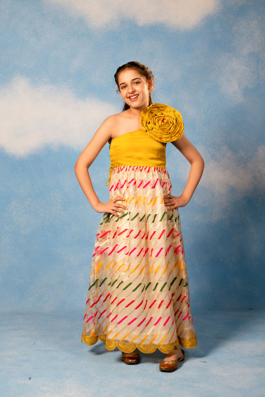 Girls Yellow Organza Long Dress