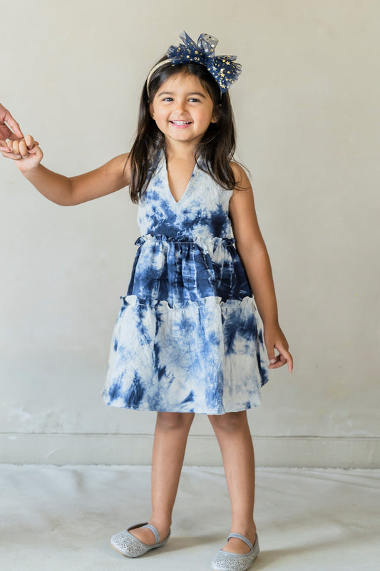 Girls Blue tie & Dye Dress