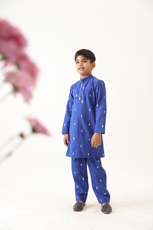 Boys Blue Cotton Lurex Kurta With Pant