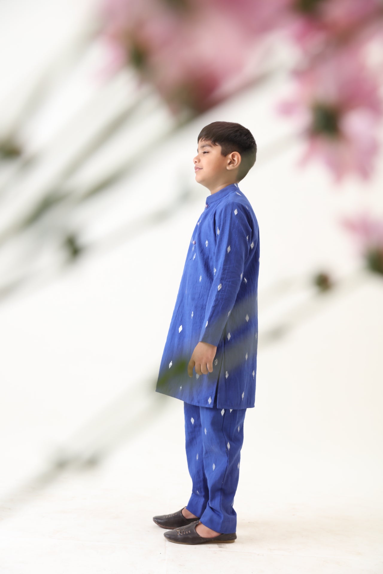 Boys Blue Cotton Lurex Kurta With Pant