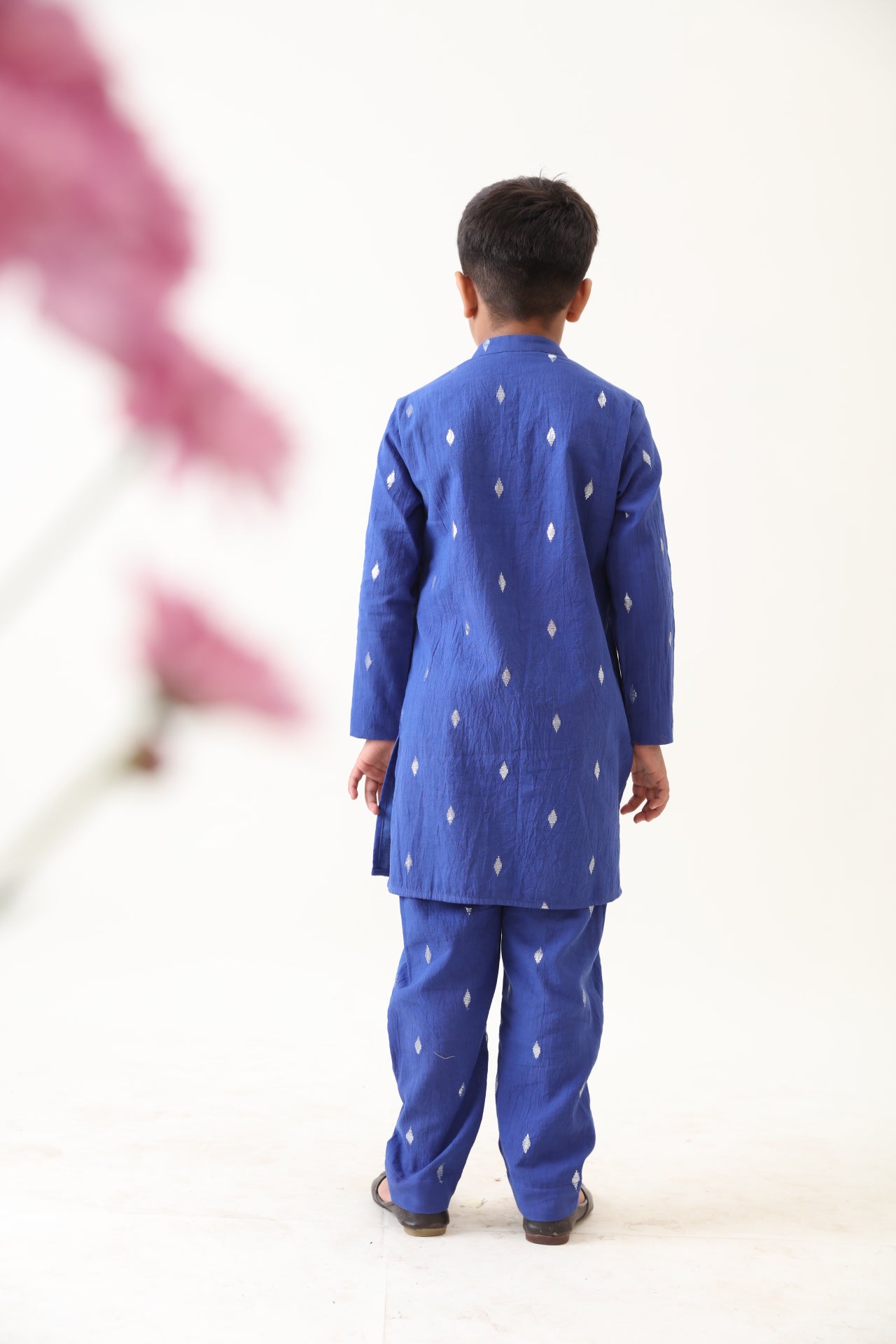 Boys Blue Cotton Lurex Kurta With Pant