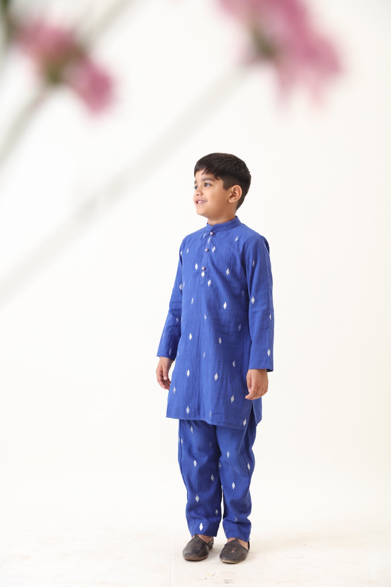 Boys Blue Cotton Lurex Kurta With Pant