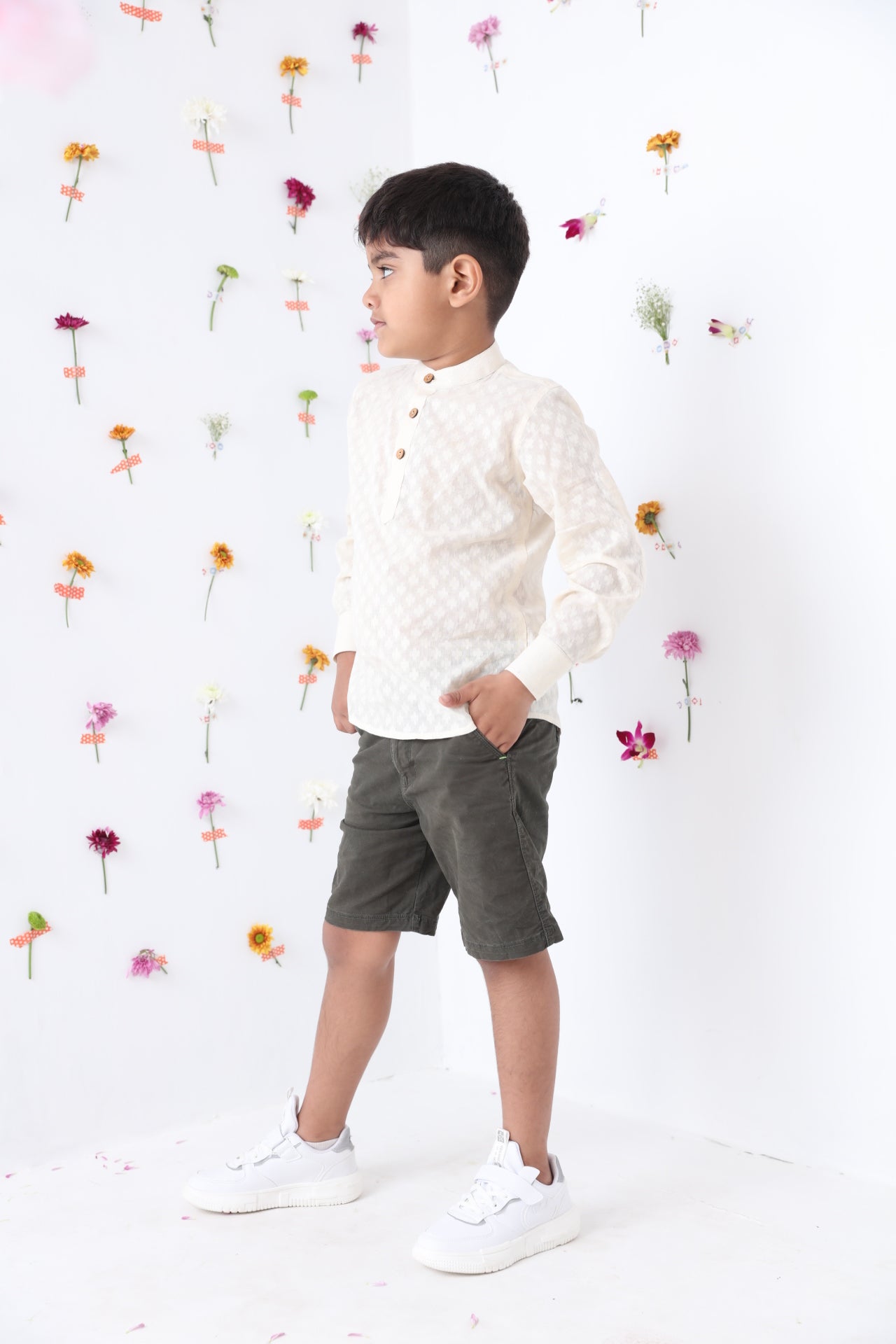 Boys Cotton Roll-up Sleeves Shirt