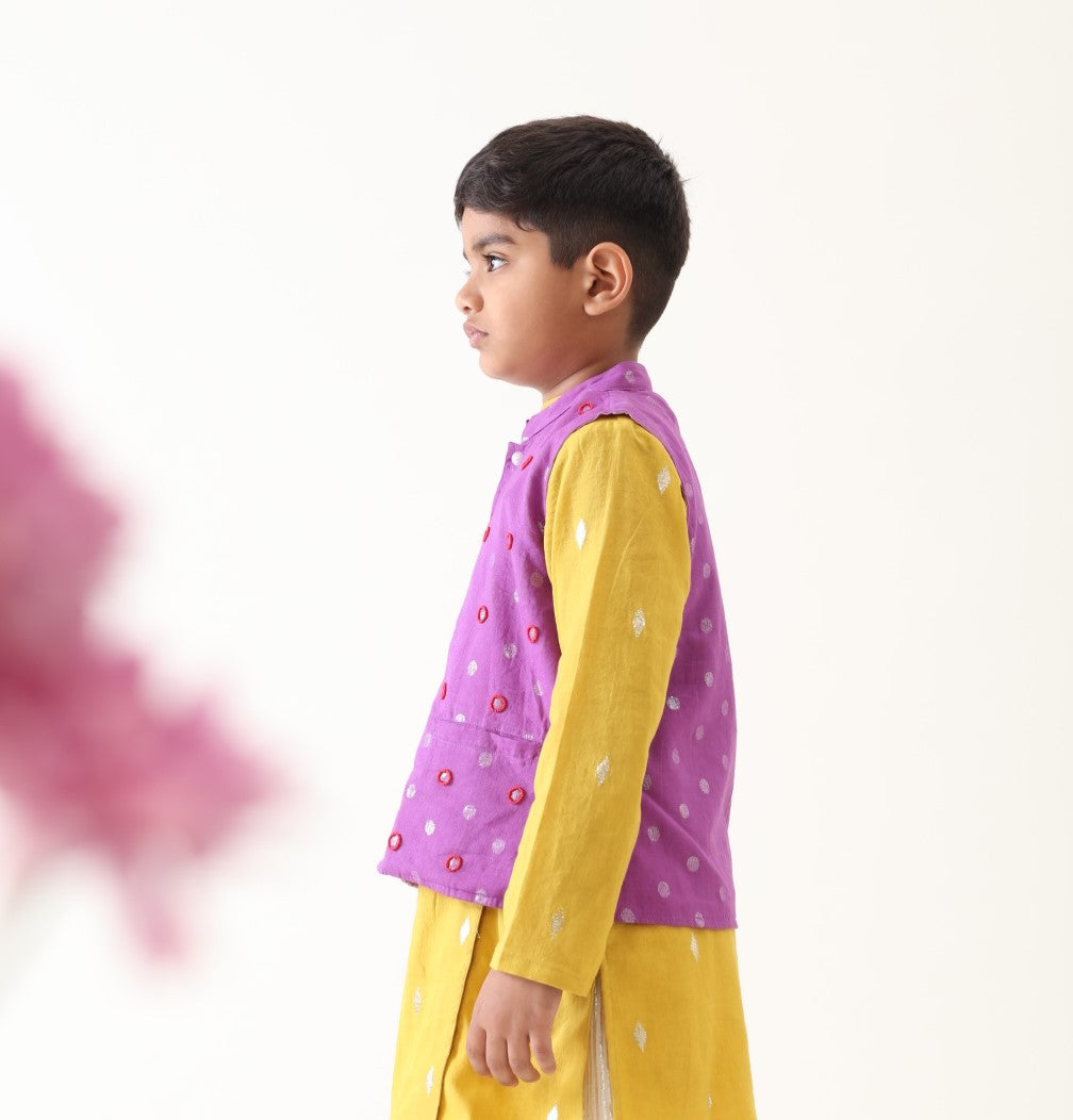 Boys Purple Cotton Hand-Embroidered Jacket Only