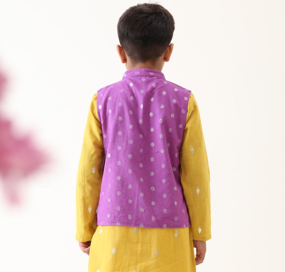 Boys Purple Cotton Hand-Embroidered Jacket Only