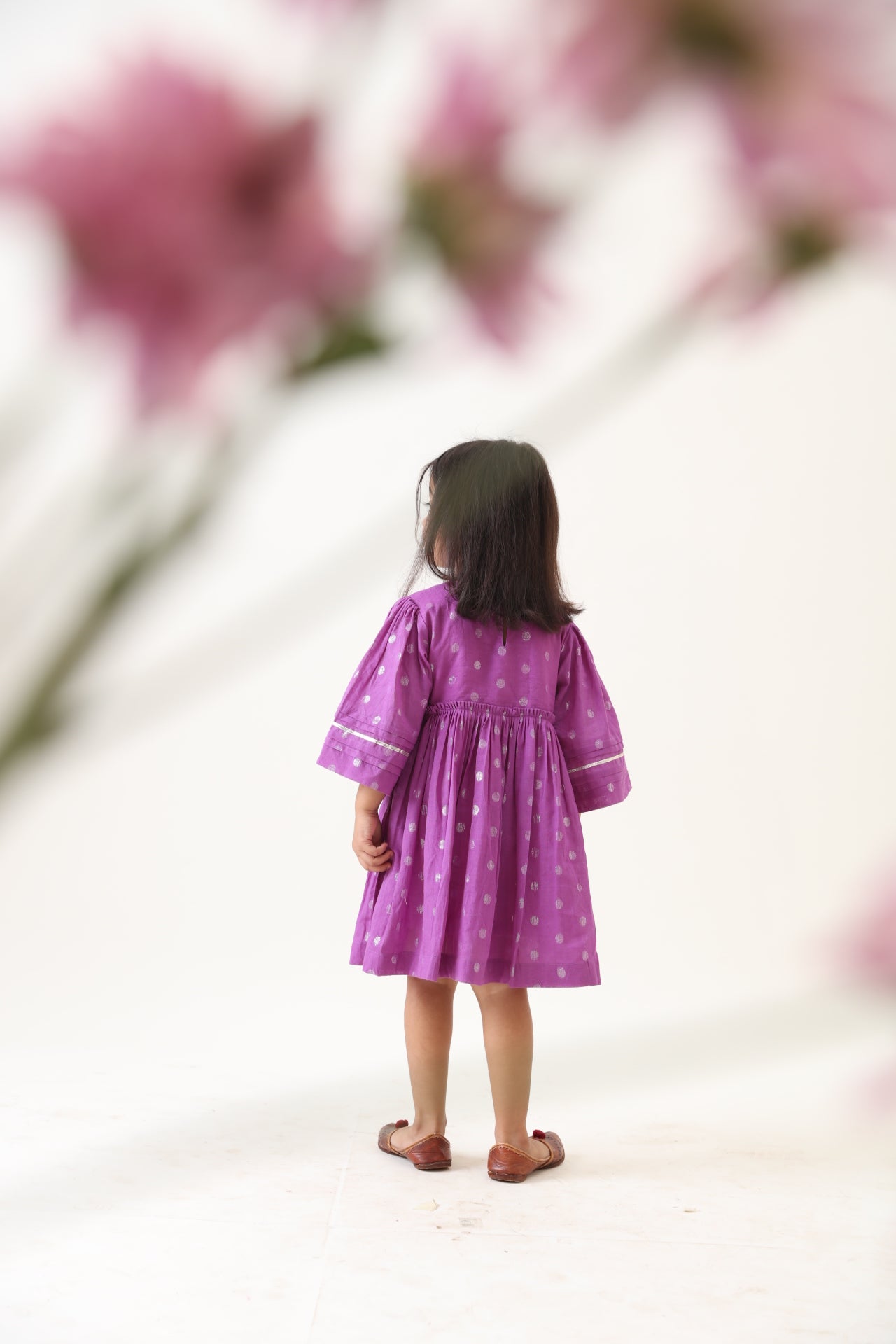 Girls Purple Cotton Lurex Handcrafted Dress