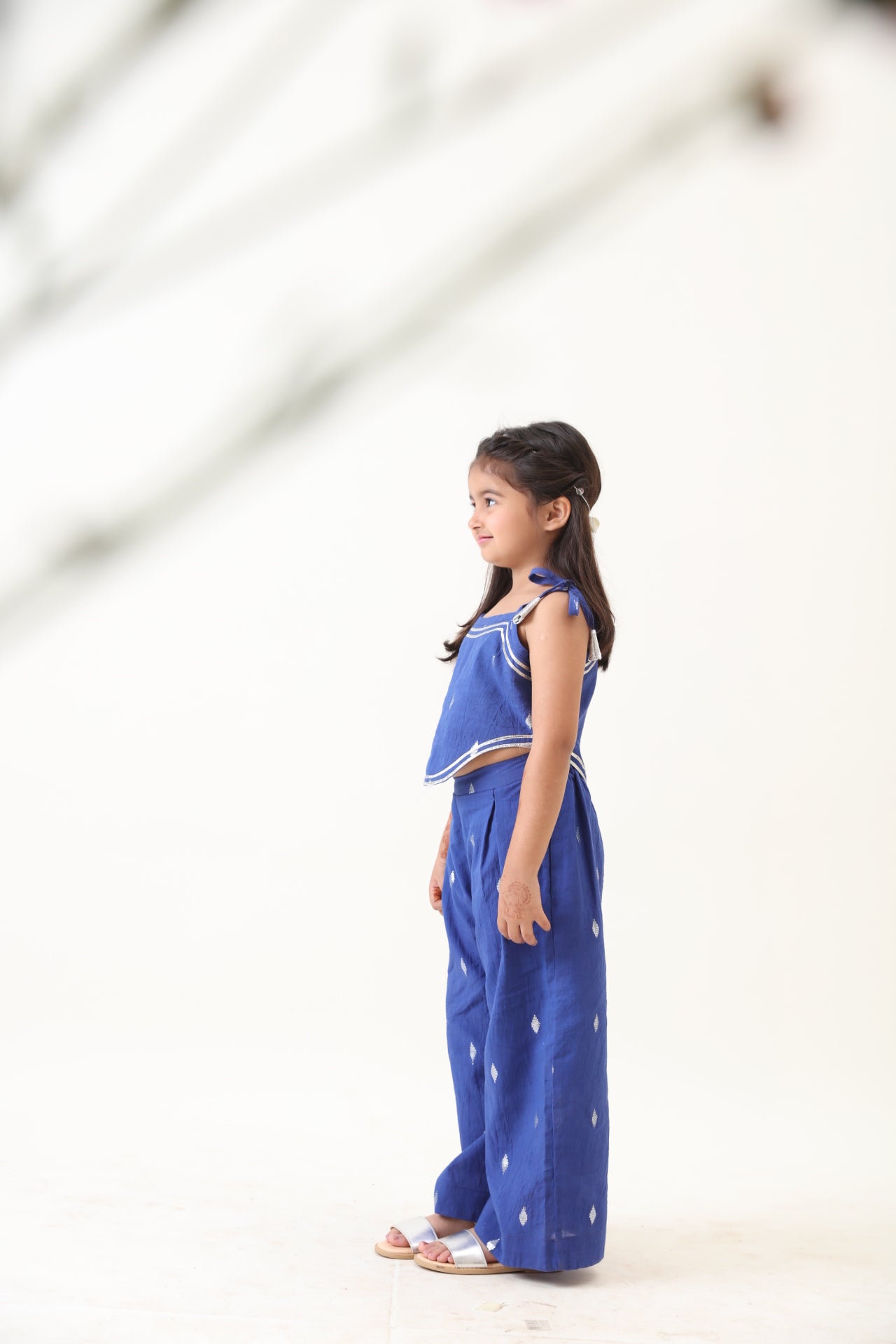 Girls Blue Cotton Lurex Top With Palazzo