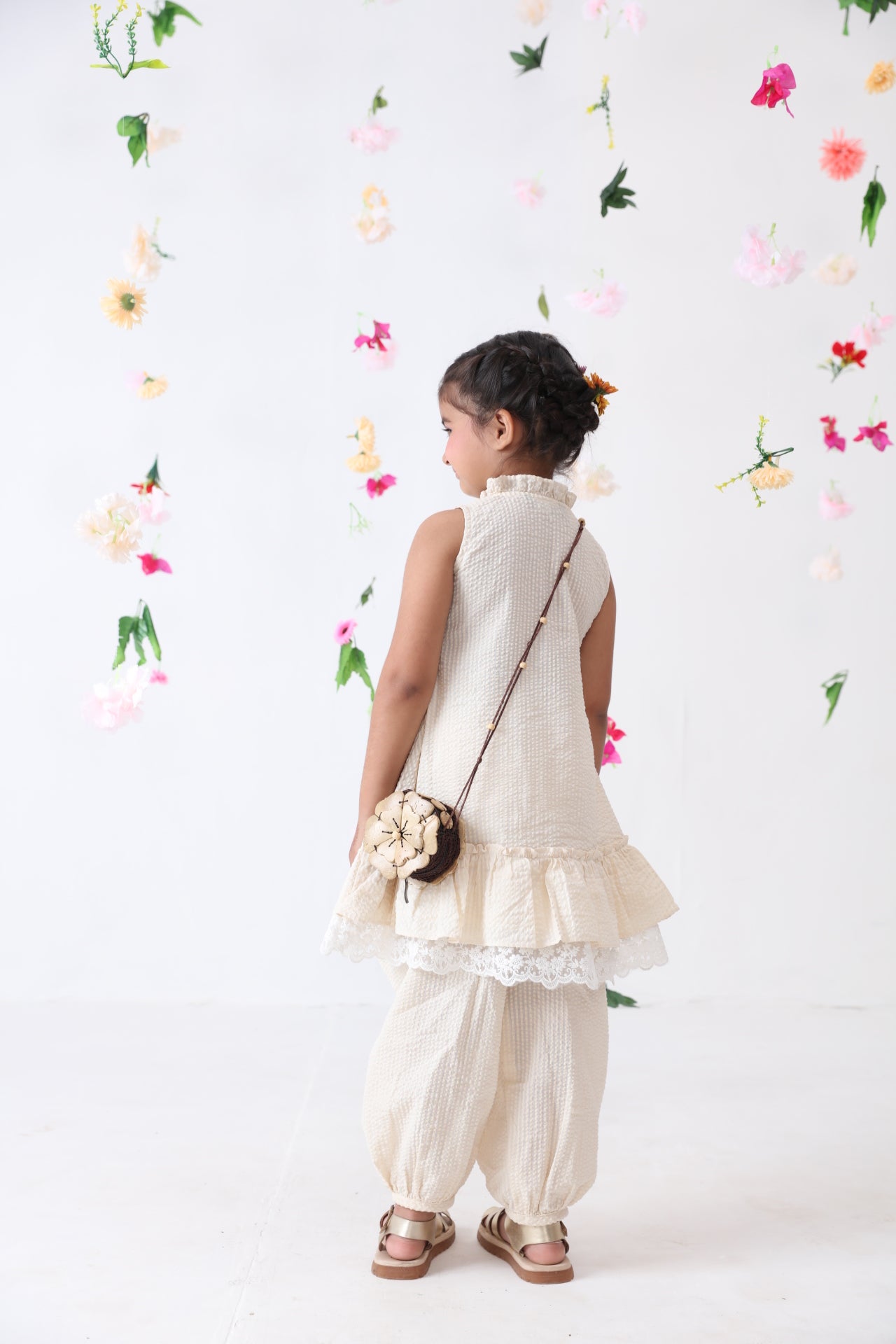 Girls Off-white Seersucker Cotton Co-ord