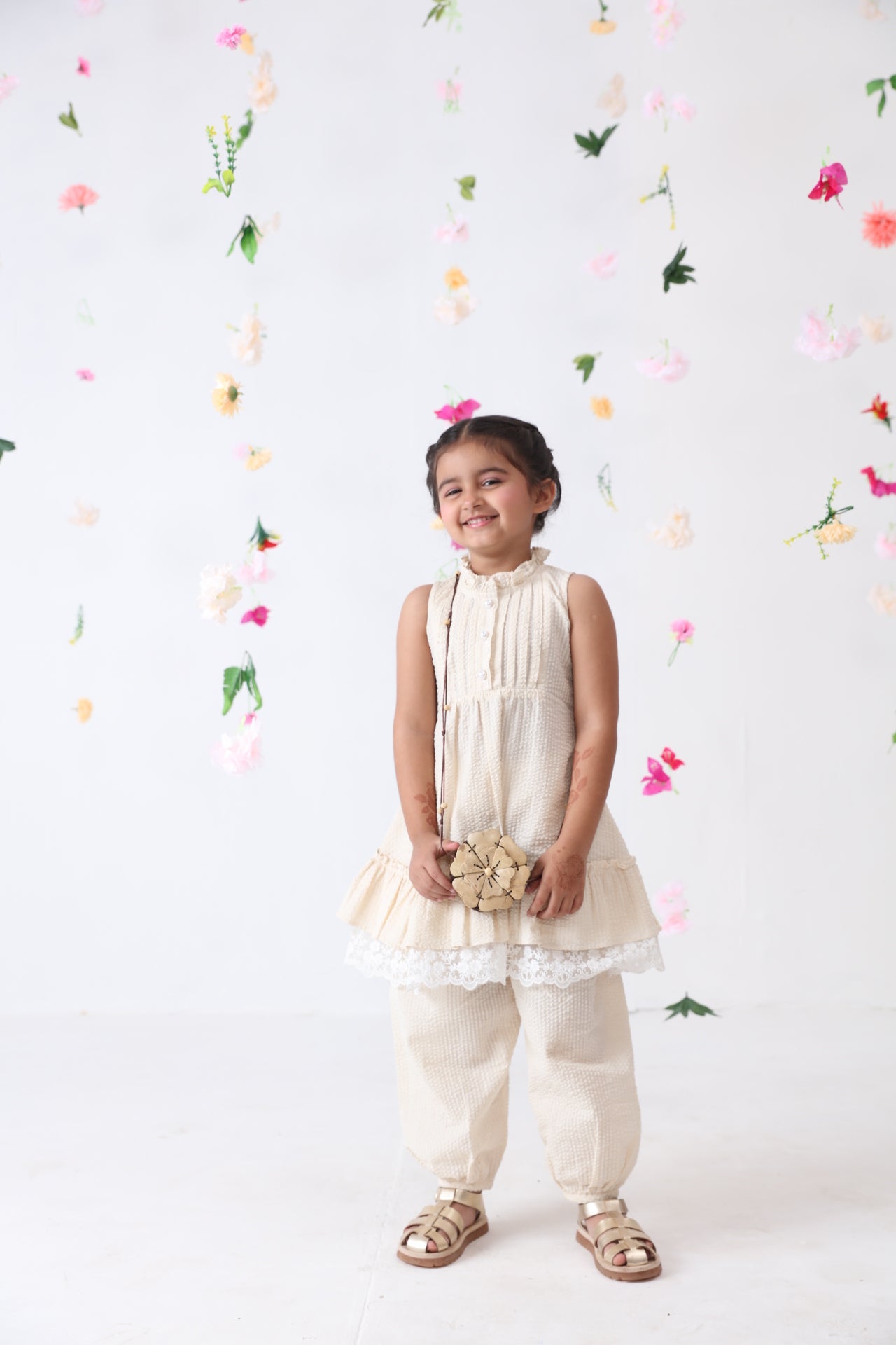 Girls Off-white Seersucker Cotton Co-ord