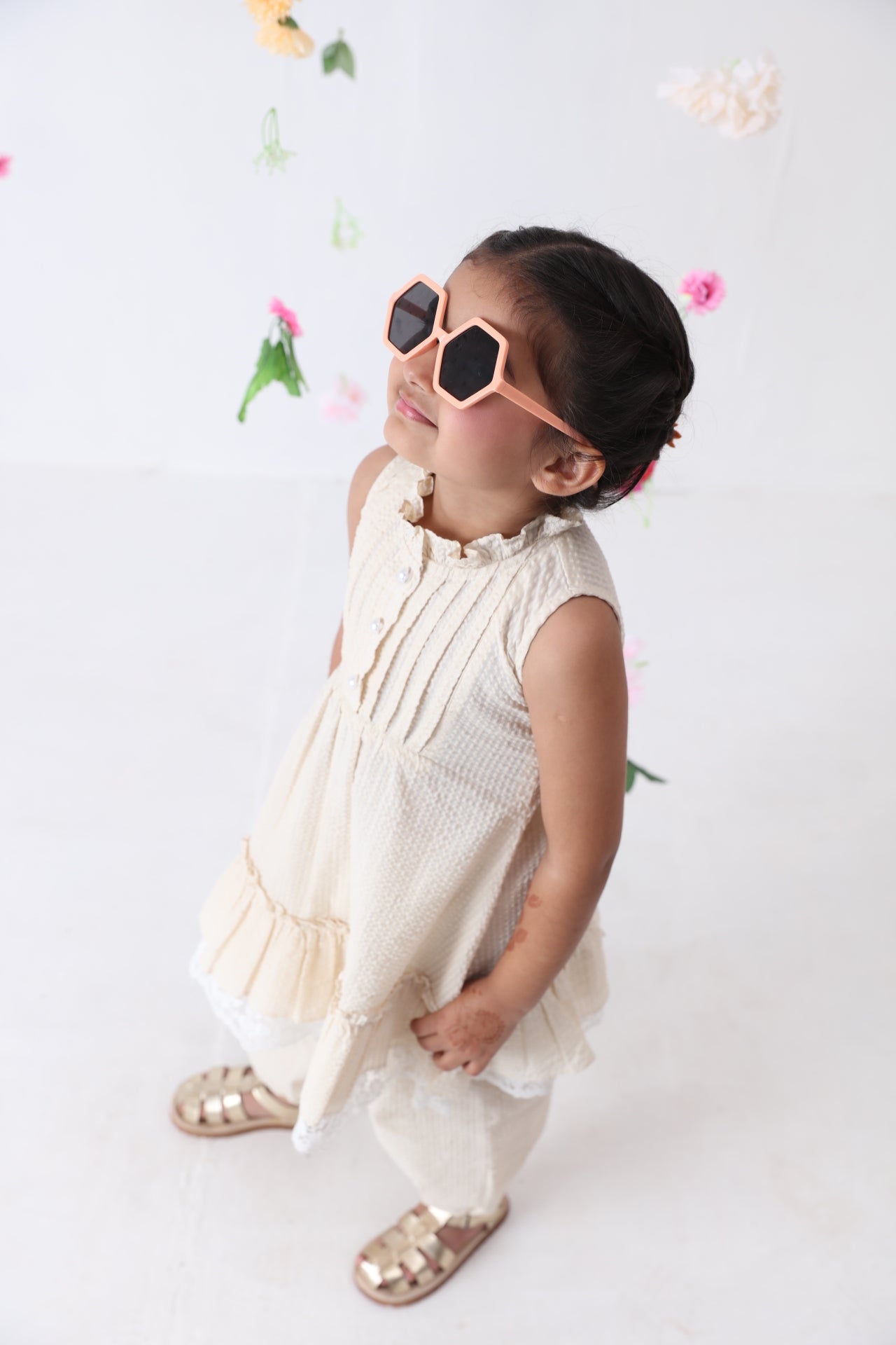 Girls Off-white Seersucker Cotton Co-ord