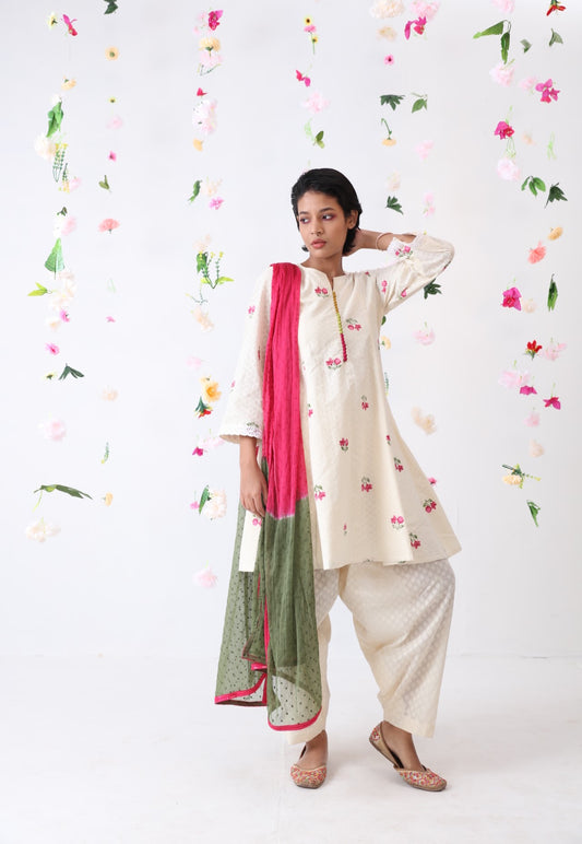 Cherry Screen Print Kurta, Bottom & Dupatta