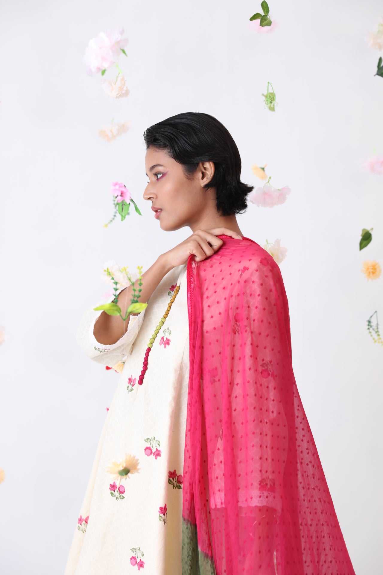 Cherry Screen Print Kurta, Bottom & Dupatta