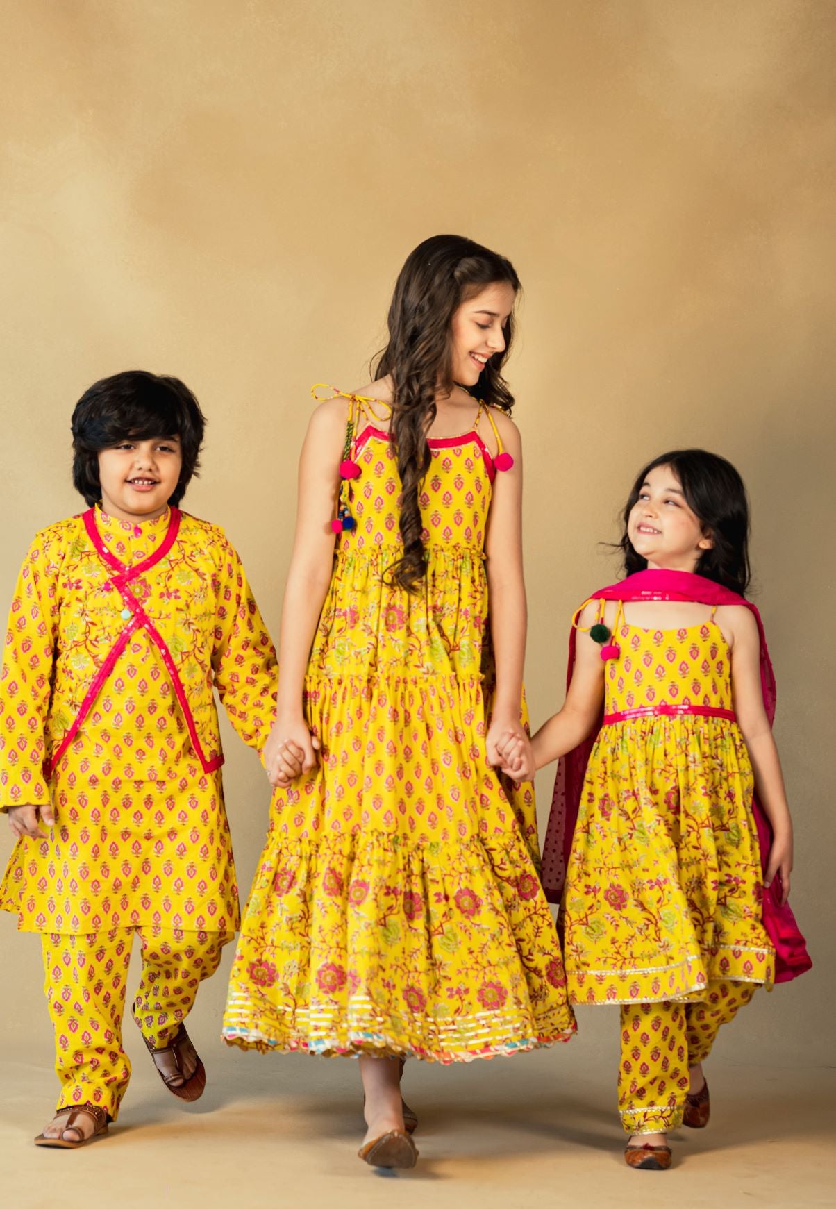 Boy (set of 3) Cotton Printed Kurta Set With Ethnic Jacket