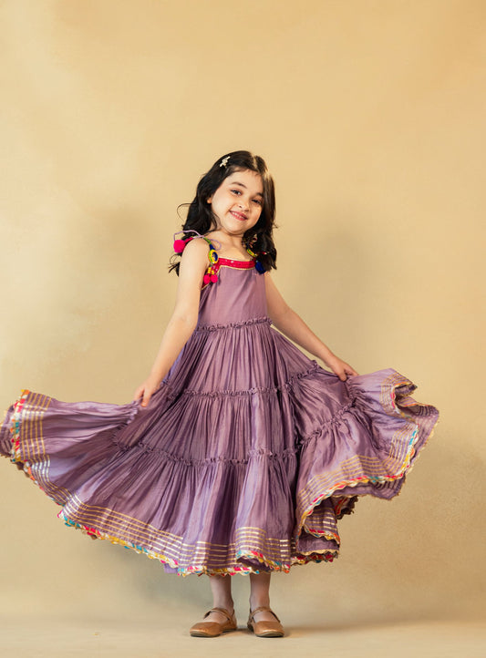 Girls Purple Musleen Long Dress